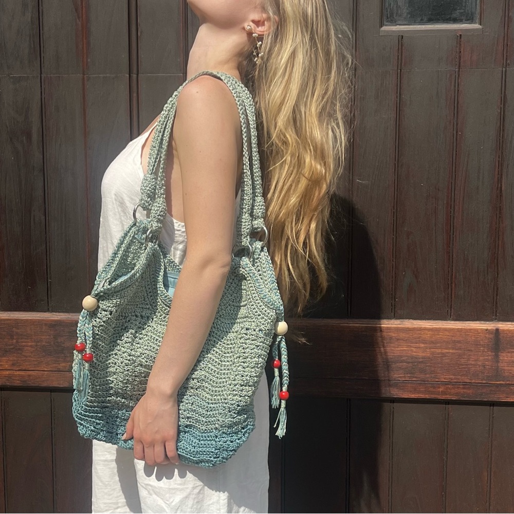 Boho Blue & Green Ombre Crochet Hobo Shoulder Bag/Tote Bag